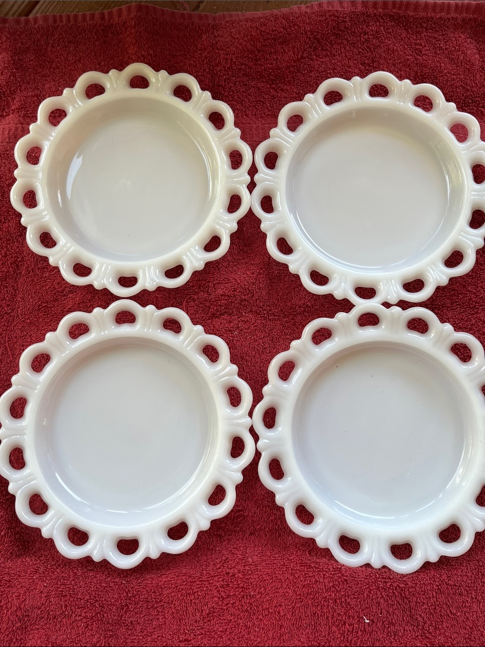 White Milk Glass Scalloped Edge Salad Plates - Set of 4